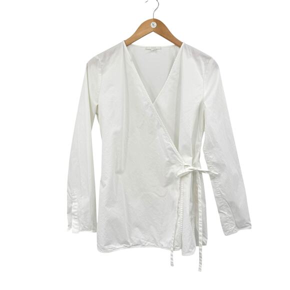 COS White Poplin Long Sleeve V-neck Side Tie Wrap Longline Top - Picture 7 of 13